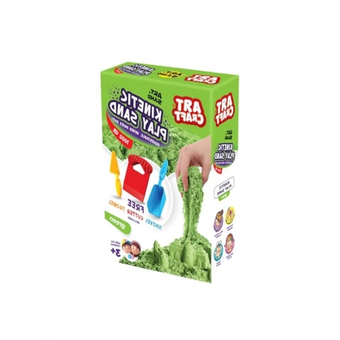 Aksesuarlı Kinetik Oyun Kumu, 1000 gr Yeşil Renkli Set