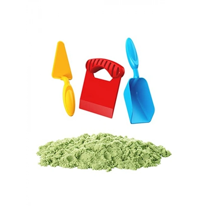 Aksesuarlı Kinetik Oyun Kumu, 1000 gr Yeşil Renkli Set