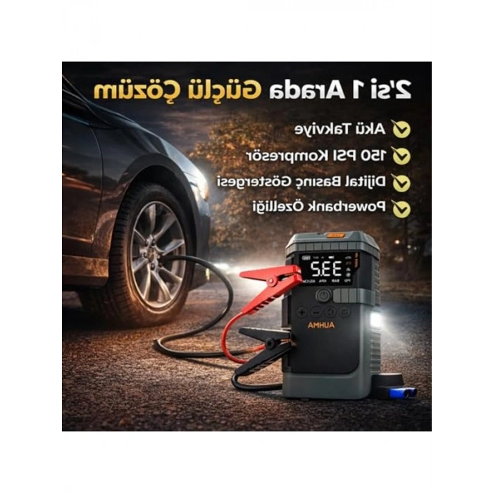 Akü Takviyeli Hava Kompresörü, 150 PSI, Dijital Ekranlı
