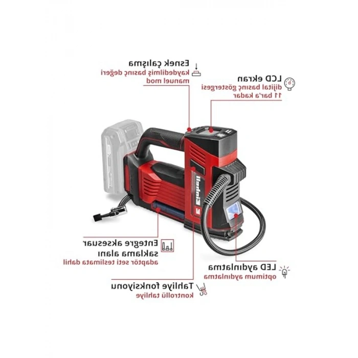 Akülü Araç Kompresörü - 18 V, 11 bar, LCD Ekranlı