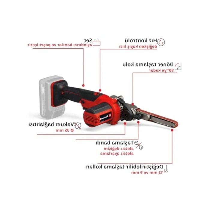Akülü Bant Eğe, 18 V, Ayarlanabilir Hız, 2 Zımpara Koluyla