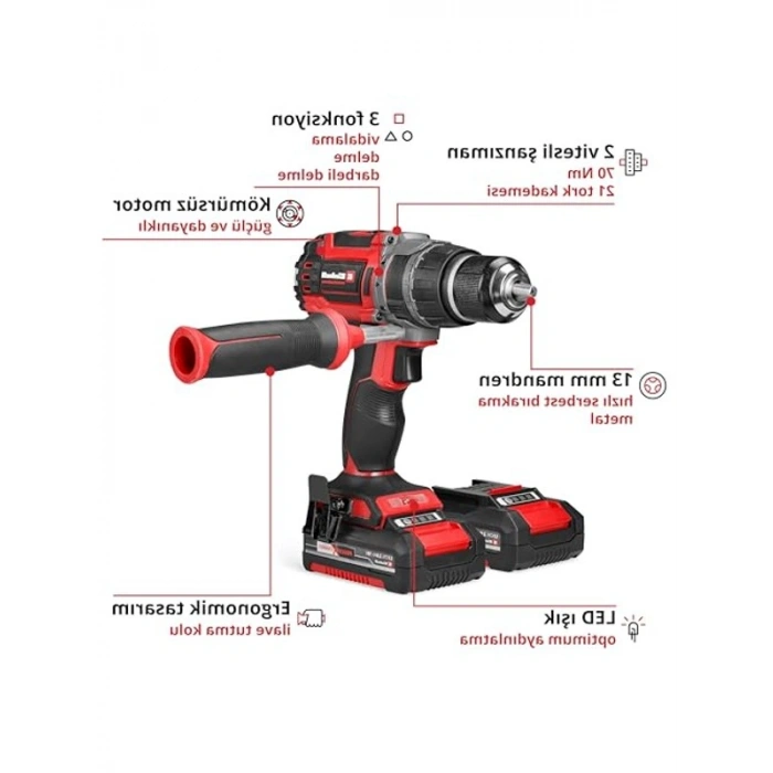 Akülü Darbeli Vidalama, 2 Adet 2.0 Ah Akü ile Güçlü Performans