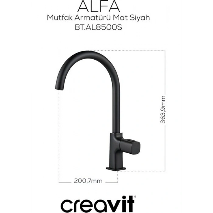 Alfa Mat Siyah Batarya Seti 3’lü Banyo-Lavabo-Eviye