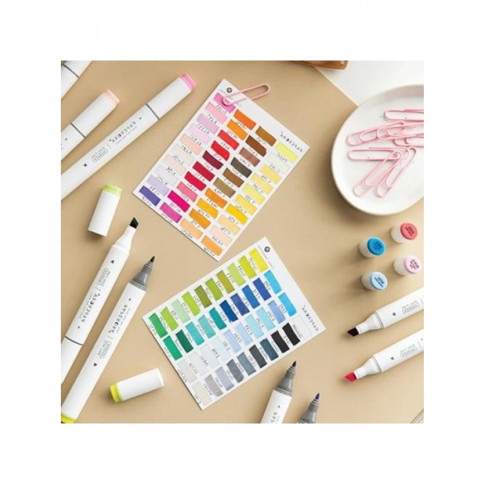 Alkol Bazlı Çift Uçlu Marker Kalem Seti - 80 Adet