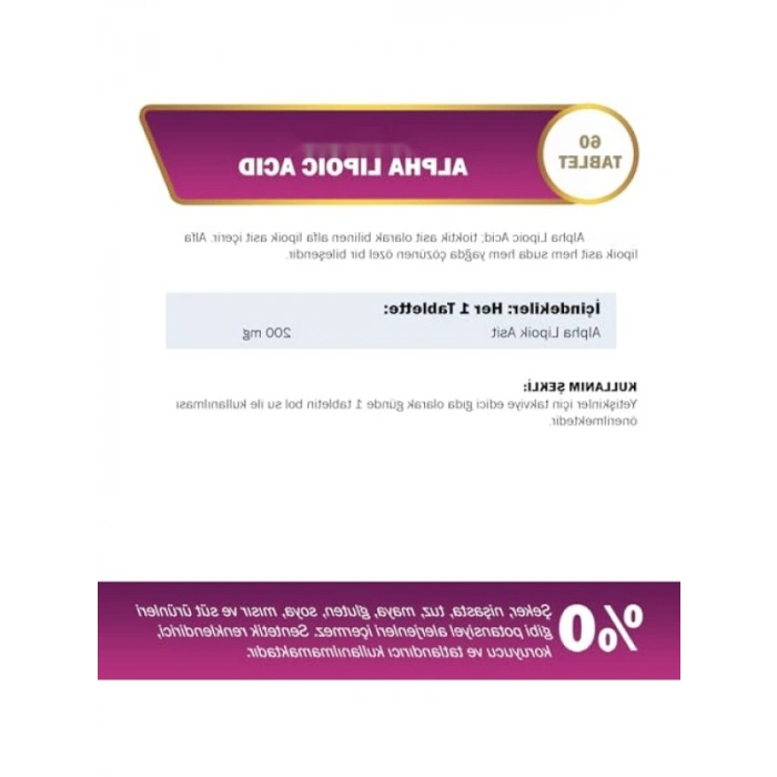 Alpha Lipoik Asit Takviye Edici Gıda 200 mg, 60 Kapsül