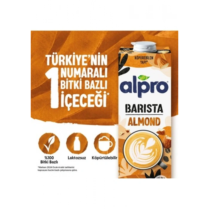 Alpro Barista Badem Sütü 1 L Vegan Laktozsuz Bitkisel Bazlı