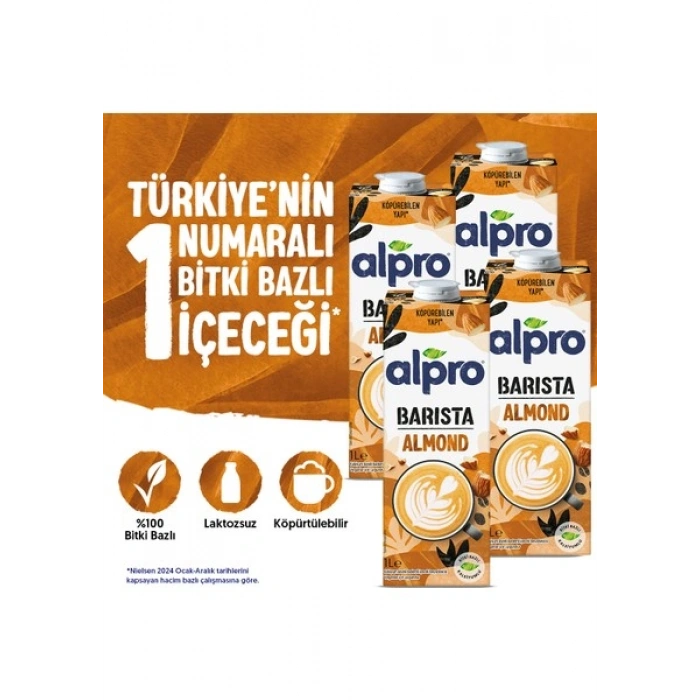 Alpro Barista Badem Sütü 4x1 L Vegan Laktozsuz Bitkisel Bazlı