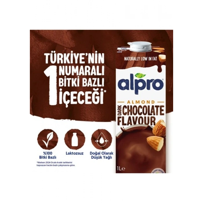 Alpro Bitter Çikolata Badem Sütü 1 L Vegan Laktozsuz Bitkisel Bazlı