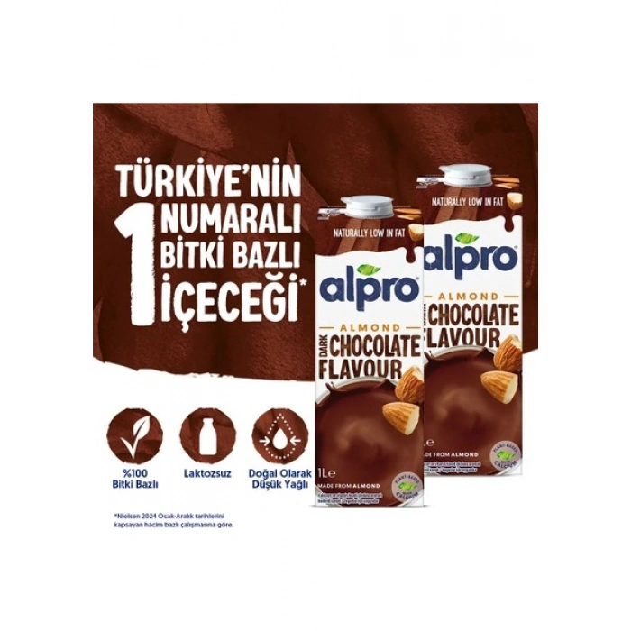 Alpro Bitter Çikolata Badem Sütü 2x1 L Vegan Laktozsuz Bitkisel Bazlı