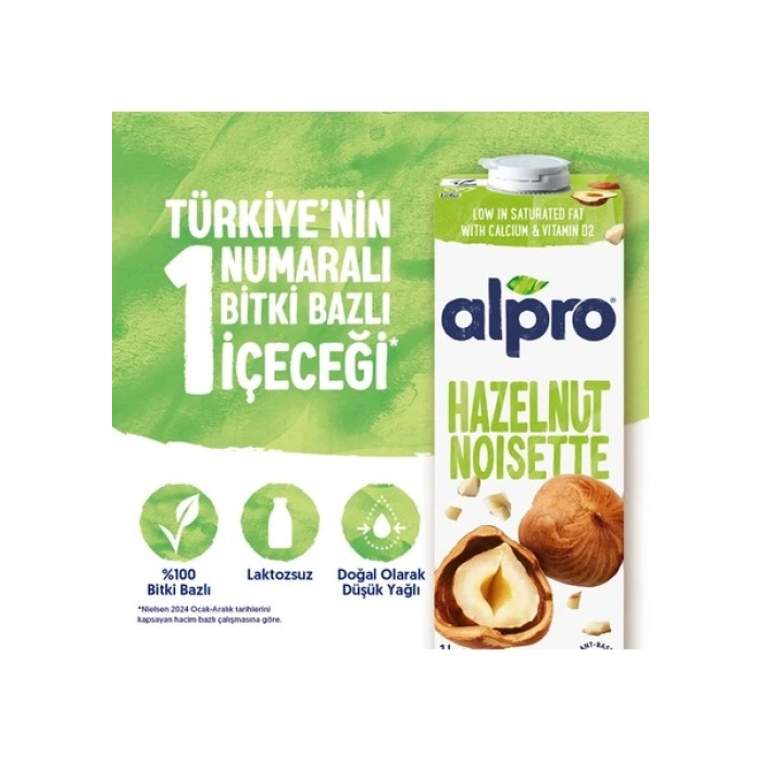 Alpro Fındık Sütü 1 L Vegan Laktozsuz Bitkisel Bazlı