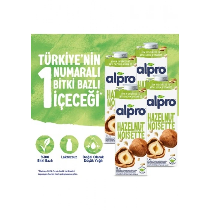 Alpro Fındık Sütü 4x1 L Vegan Laktozsuz Bitkisel Bazlı