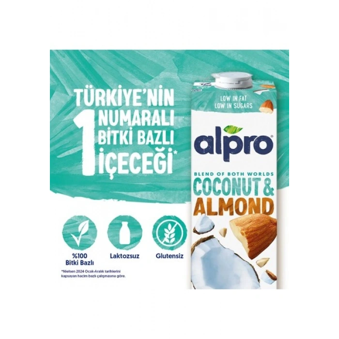 Alpro Hindistan Cevizi Badem Sütü 1 L Vegan Laktozsuz Bitkisel Bazlı