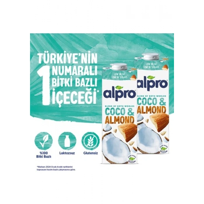 Alpro Hindistan Cevizi Badem Sütü 2x1 L Vegan Laktozsuz Bitkisel Bazlı