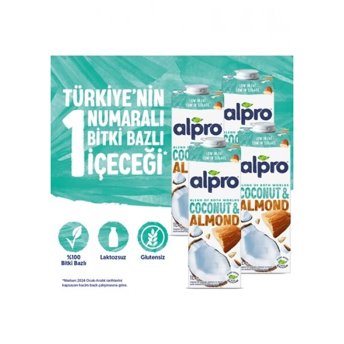 Alpro Hindistan Cevizi Badem Sütü 4x1 L Vegan Laktozsuz Bitkisel Bazlı