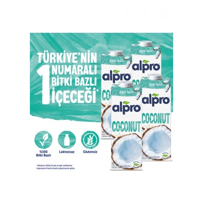 Alpro Hindistan Cevizi Sütü 4x1 L Vegan Laktozsuz Bitkisel Bazlı