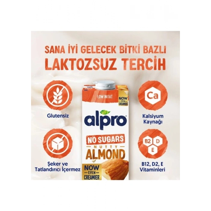 Alpro Şekersiz Badem Sütü 2x1 L Vegan Laktozsuz Bitkisel Bazlı
