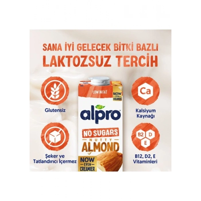 Alpro Şekersiz Badem Sütü 5x1 L Vegan Laktozsuz Bitkisel Bazlı