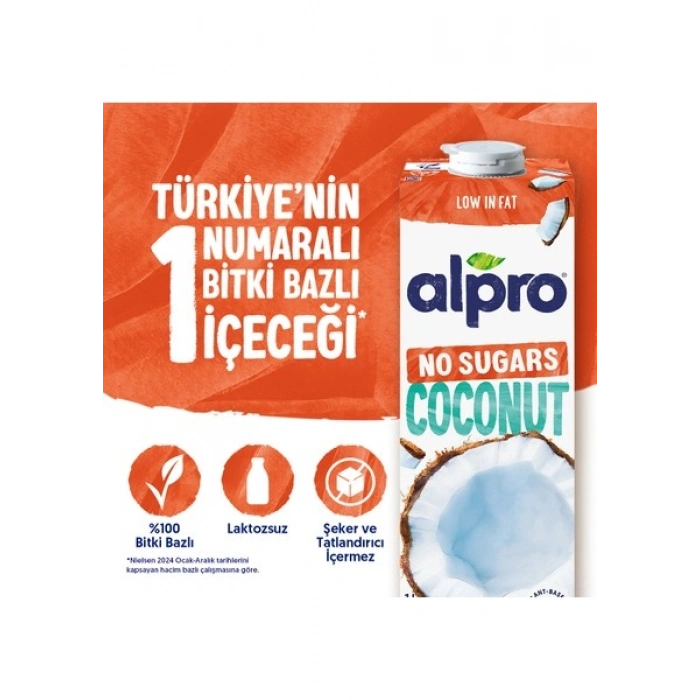 Alpro Şekersiz Hindistan Cevizi Sütü 1 L Vegan Laktozsuz Bitkisel Bazlı