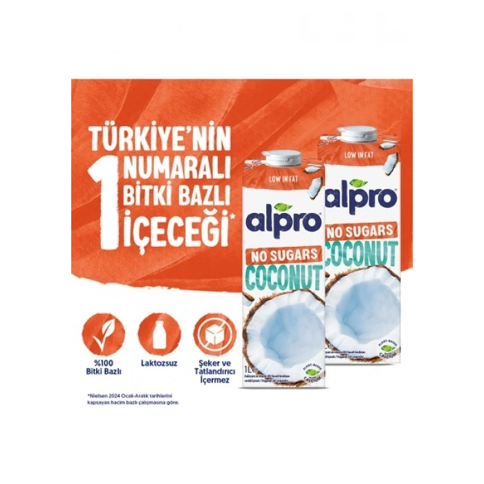 Alpro Şekersiz Hindistan Cevizi Sütü 2x1 L Vegan Laktozsuz Bitkisel Bazlı