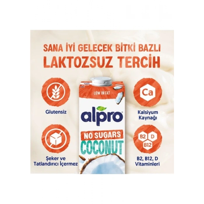 Alpro Şekersiz Hindistan Cevizi Sütü 4x1 L Vegan Laktozsuz Bitkisel Bazlı