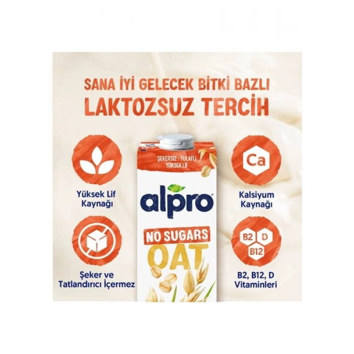 Alpro Şekersiz Yulaf Sütü 1 L Vegan Laktozsuz Bitkisel Bazlı