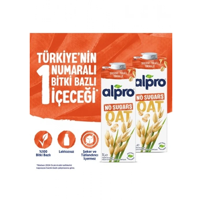 Alpro Şekersiz Yulaf Sütü 2x1 L Vegan Laktozsuz Bitkisel Bazlı