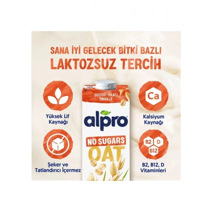 Alpro Şekersiz Yulaf Sütü 2x1 L Vegan Laktozsuz Bitkisel Bazlı