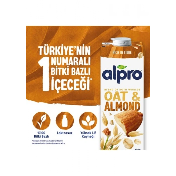 Alpro Yulaf Badem Sütü 1 L Vegan Laktozsuz Bitkisel Bazlı