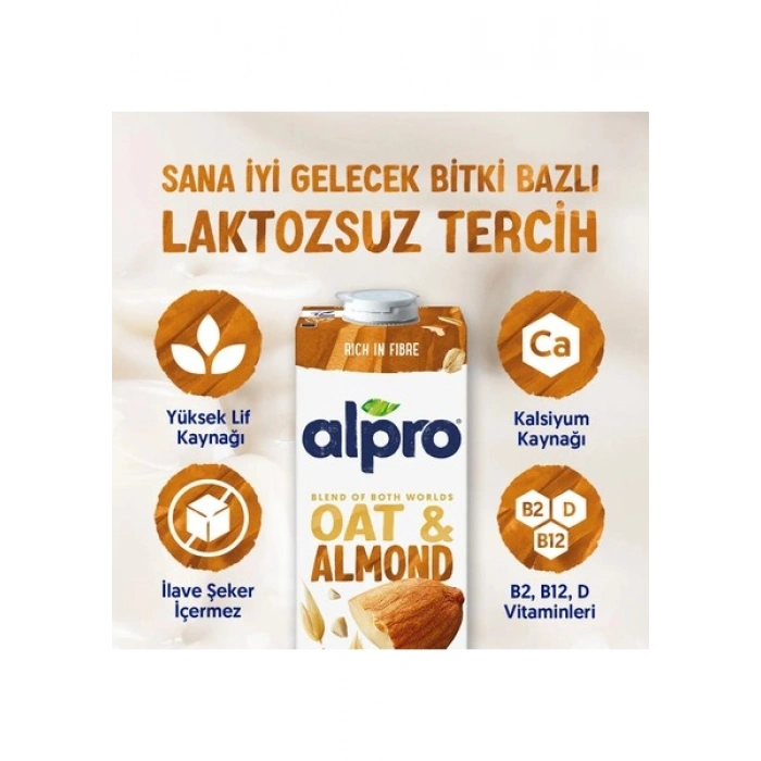 Alpro Yulaf Badem Sütü 1 L Vegan Laktozsuz Bitkisel Bazlı