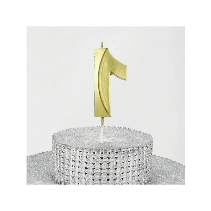 Altın Renkli 1 Sayılı Mum - 6.5 cm