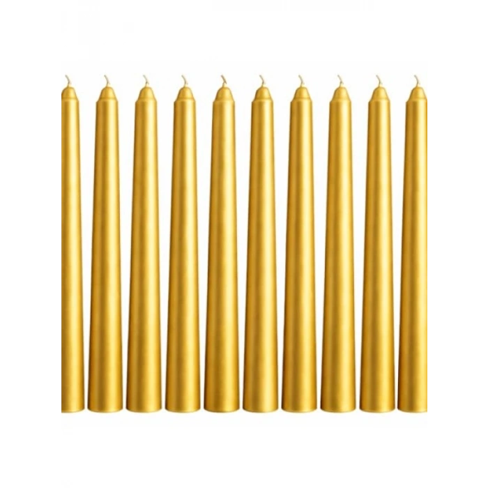 Altın Renkli Dekoratif Taper Mum Seti - 10 Adet