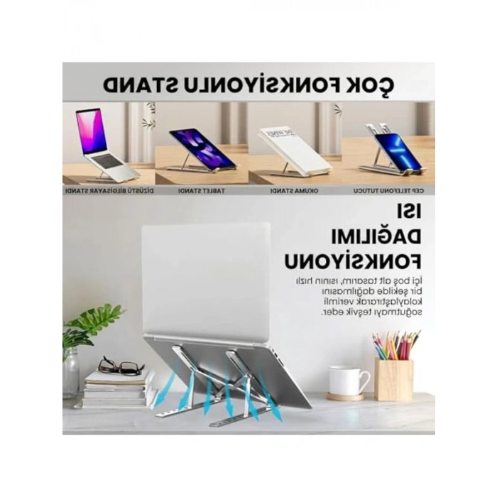 Alüminyum Katlanabilir Laptop Standı, Ergonomik Yükseklik Ayarı