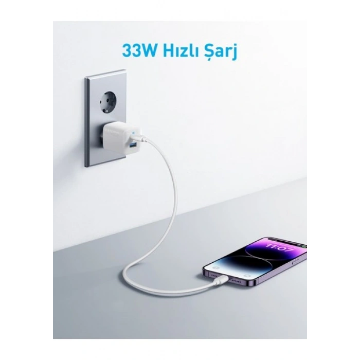 Anker 323 33W USB-C + USB-A Hızlı Şarj Cihazı -(USB-C PD 20W + USB-A 12W) iPhone & Android ile Uyumlu Type-C Hızlı Şarj Adaptörü - A2331 - Beyaz (Anker Türkiye Garantili)