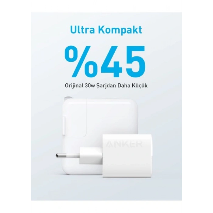Anker 323 33W USB-C + USB-A Hızlı Şarj Cihazı -(USB-C PD 20W + USB-A 12W) iPhone & Android ile Uyumlu Type-C Hızlı Şarj Adaptörü - A2331 - Beyaz (Anker Türkiye Garantili)