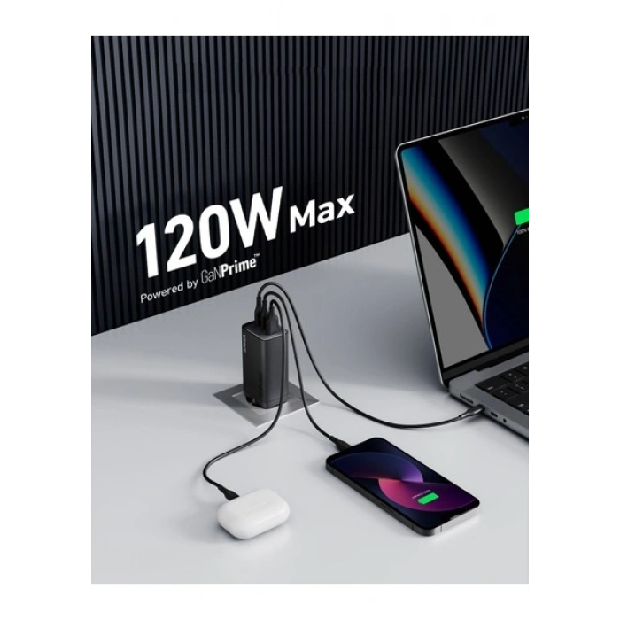 Anker 737 GaNPrime 120W USB-C Şarj Cihazı -iPhone / Android / Macbook Uyumlu GaN II - PPS Destekli Type-C Hızlı Şarj Adaptörü- A2148 (Anker Türkiye Garantili)