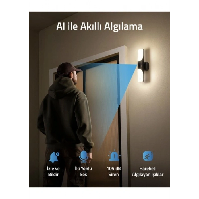 Anker eufy Security Wall Light Cam - 2K Kablolu Akıllı Güvenlik - 1200 Lümen Işıklı - T84A1 (Anker Türkiye Garantili)