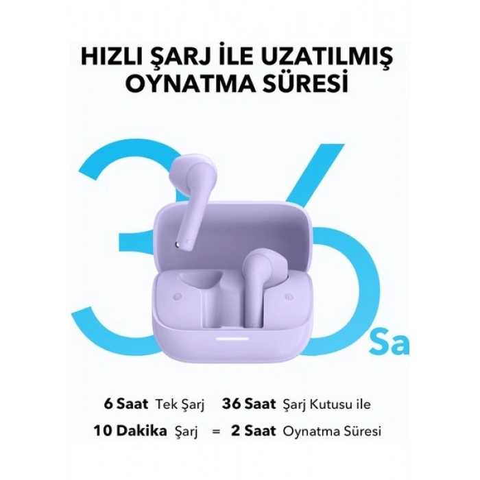 Anker Soundcore K20i Kulak İçi Bluetooth Kulaklık - 36 Saat Çalma Süresi - ENC 2-Mikrofon ile Net Çağrılar - Mor - A3994 (Anker Türkiye Garantili)