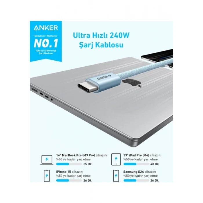Anker Zolo Usb-C To Usb-C Örgülü Kablo (1 M, 240W) - Beyaz- A8060