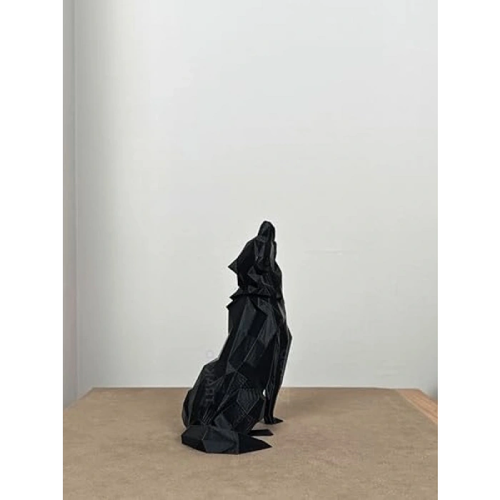 Anlam Yüklü Uluyan Bozkurt Biblo - Mat Siyah