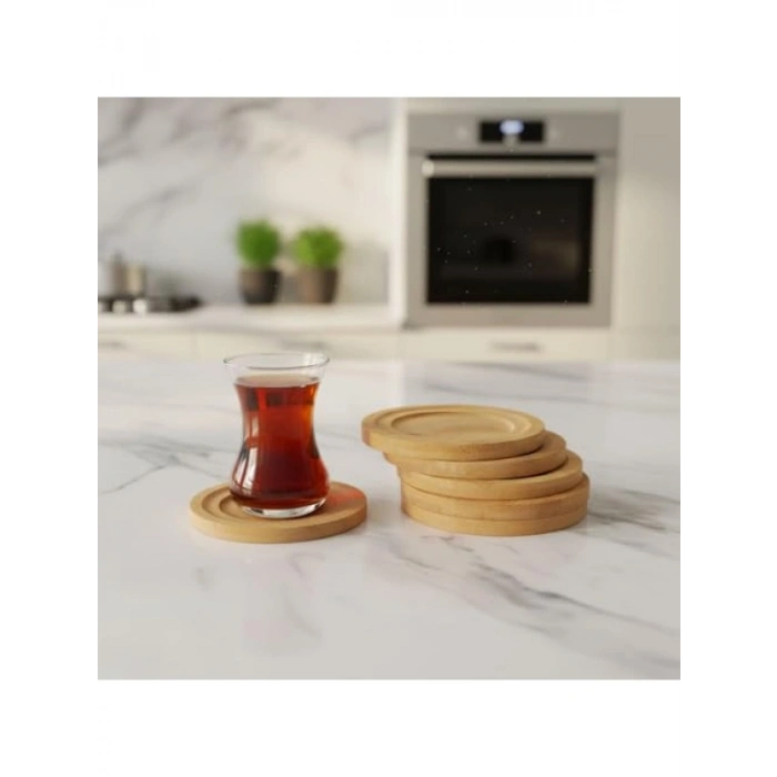 Antibakteriyel Bambu Yuvarlak Çay Tabağı Seti - 6lı
