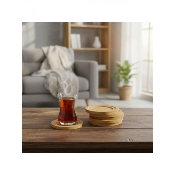 Antibakteriyel Bambu Yuvarlak Çay Tabağı Seti - 6lı