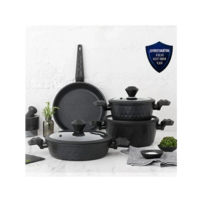 Antibakteriyel Kulplu 7 Parça Tencere Seti