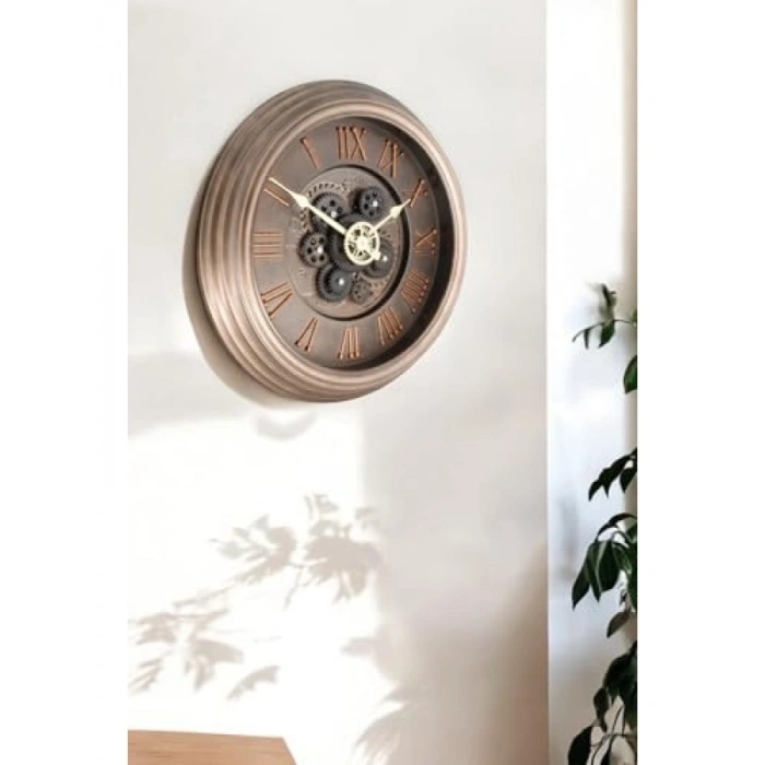 Antik Eskitme Kadranlı Duvar Saati, 40 CM Bronz Renk