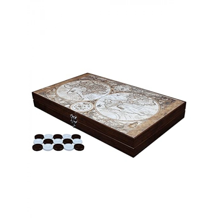 Antik Harita Desenli Deri Tavla