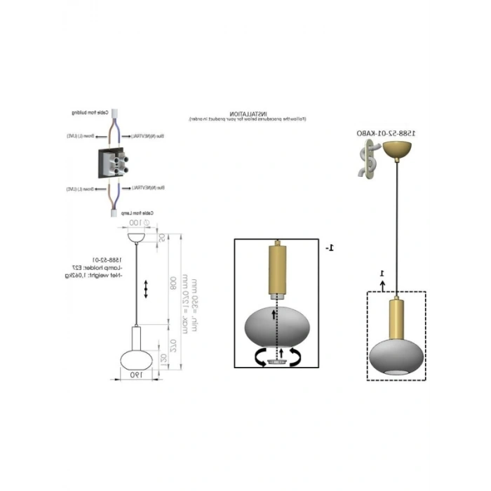 Antik Lak Aydınlatma Avizesi, E27 Bağlantı
