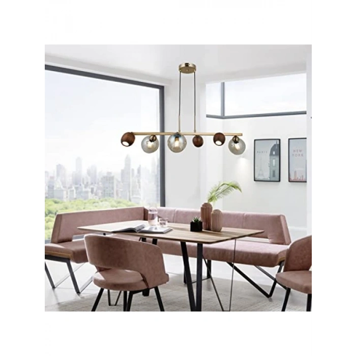 Antik Lak Renkli 3+3 Avize - Cam ve Metal Tasarım