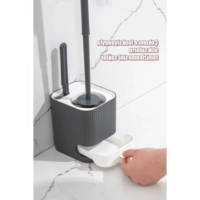 Antrasit Beyaz Tuvalet Fırçalığı, Pratik Banyo Temizlik Aracı