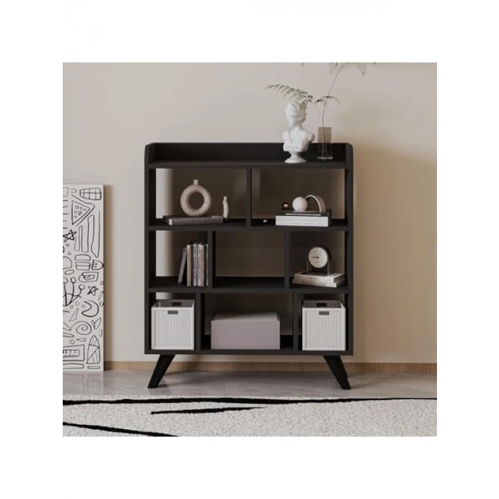 Antrasit Renk Florida Kitaplık - Açık Raflı Tasarım