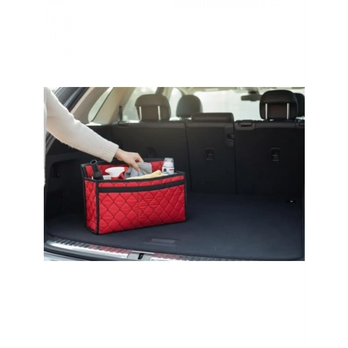 Araç Bagaj Organizeri, Katlanabilir, Kırmızı Deri Kumaş