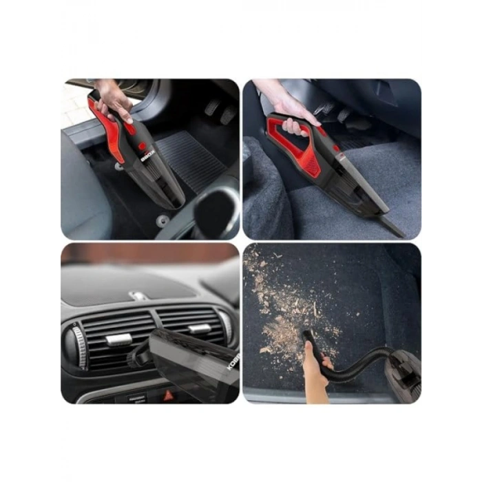 Araç Süpürgesi, 12V/120W, 5 Parça Aksesuar Seti ile